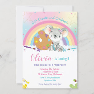 Invitación Chica del Partido de Cumpleaños del Arcoiris Koala