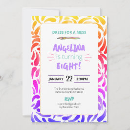 Invitación Chica del partido de cumpleaños Rainbow Art Paint