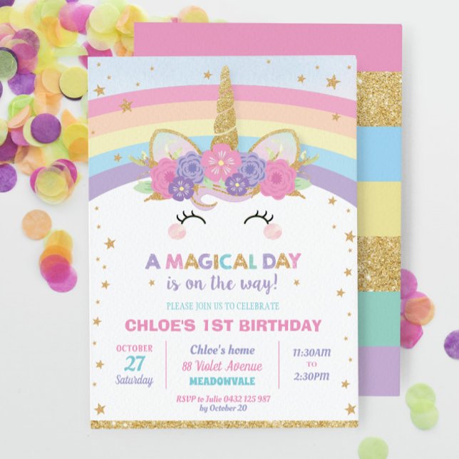 Invitación Chica del partido de cumpleaños Rainbow Unicorn (Subido por el creador)