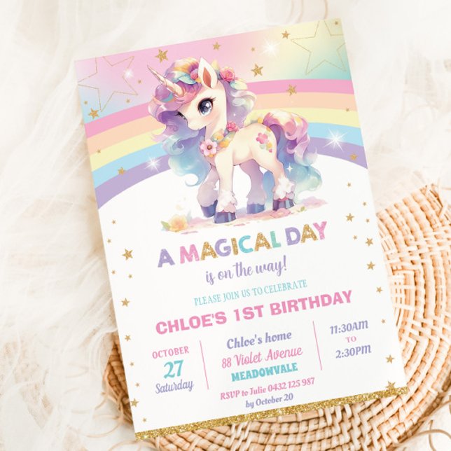 Invitación Chica del partido de cumpleaños Rainbow Unicorn de (Subido por el creador)