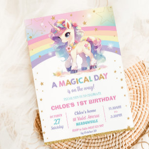 Invitación Chica del partido de cumpleaños Rainbow Unicorn de