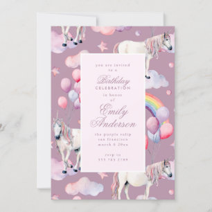 Invitación Chica del partido de cumpleaños rosado de los glob