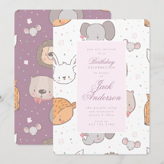 Invitación Chica del partido de cumpleaños rosado de Safari J (Anverso / Reverso)