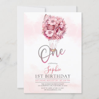 Invitación Chica del partido de primer cumpleaños de mariposa