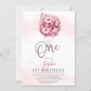 Invitación Chica del partido de primer cumpleaños de mariposa