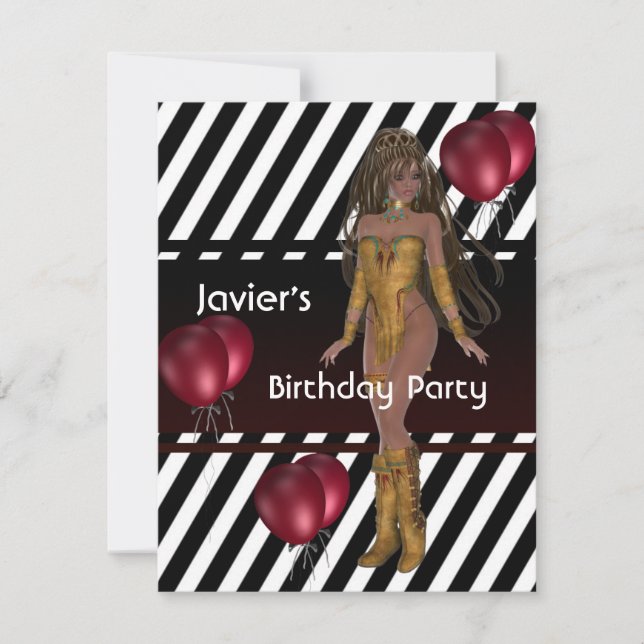 Invitación Chica del Partido del Cumpleaños Globos Rojos Mans (Anverso)
