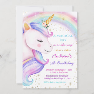 Invitación Chica del partido del cumpleaños mágico Rainbow de