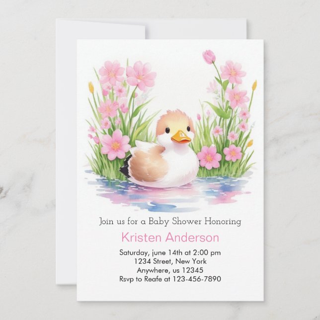 Invitación Chica del pato rosado gigante Baby Shower (Anverso)