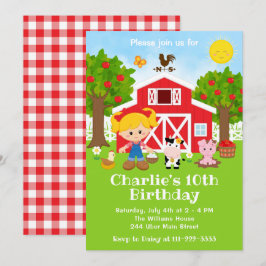 Invitación Chica del pelo de la rubia de la granja del patio