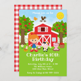Invitación Chica del pelo rojo de la granja Barnyard Birthday