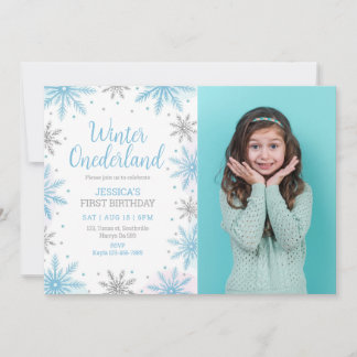 Invitación Chica del primer cumpleaños de Winter Blue Onederl