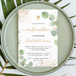 Invitación Chica del purpurina de oro de eucalipto de confirm