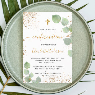 Invitación Chica del purpurina de oro de eucalipto de confirm