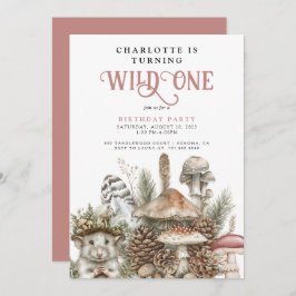 Invitación Chica del ratón Wild One Woodland Primer cumpleaño