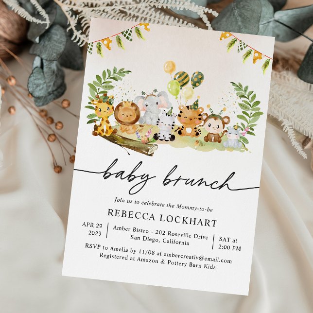 Invitación Chica del Safari Animal Tropical Baby Brunch (Subido por el creador)