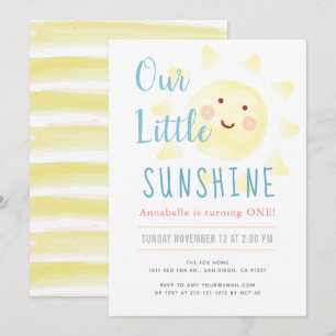 Invitación Chica del sol amarillo blanco Primer Fiesta de cum