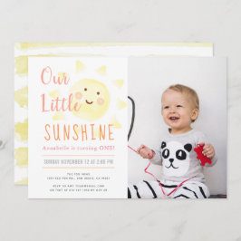 Invitación Chica del sol amarillo blanco Primera fiesta de cu