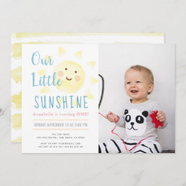 Invitación Chica del sol amarillo blanco Primera fiesta de cu