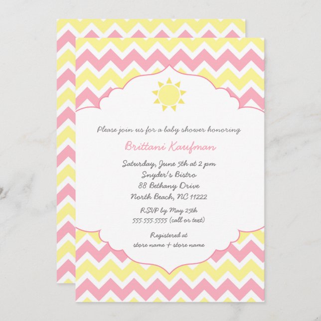 Invitación Chica del sol Pink Yellow Sunshine baby shower (Anverso / Reverso)