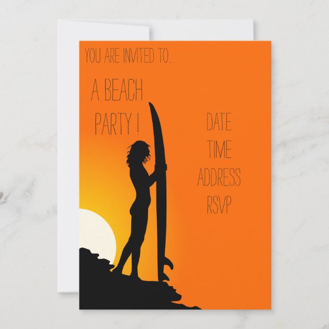 Invitación chica del surfista del fiesta Retro Beach (Anverso)