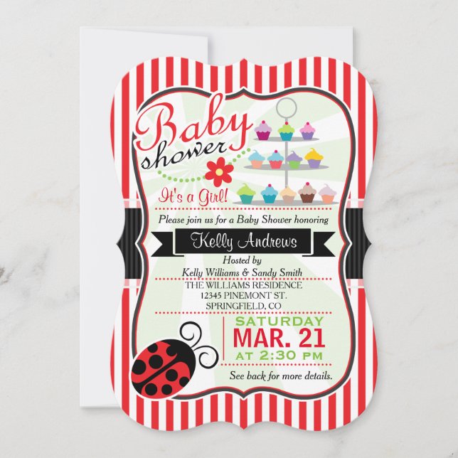 Invitación Chica del tema de la mariposa roja y blanca Baby S (Anverso)
