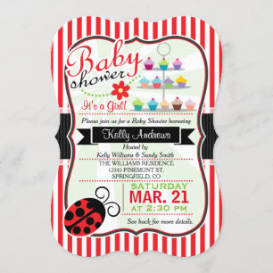 Invitación Chica del tema de la mariposa roja y blanca Baby S