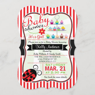 Invitación Chica del tema de la mariposa roja y blanca Baby S