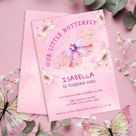 Invitación Chica del tema de la mariposa rosada Pastel primer