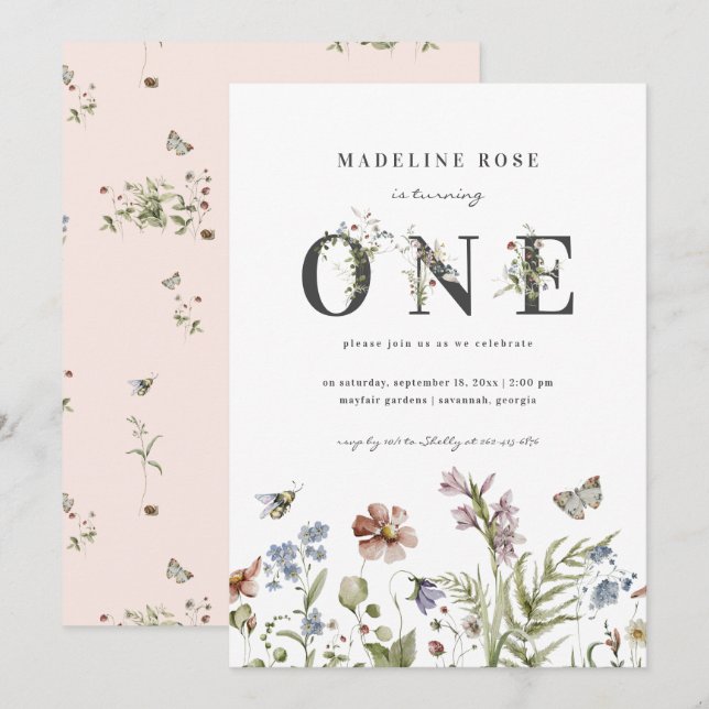 Invitación Chica del tema de las flores silvestres (Anverso / Reverso)