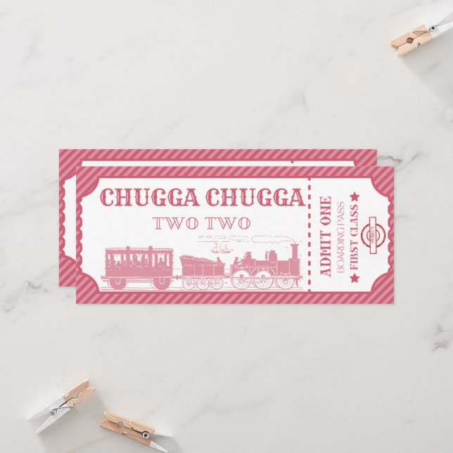 Invitación chica del tema del tren en segundo cumpleaños (Anverso/Reverso In Situ)