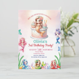 Invitación Chica del tercer cumpleaños de la sirena mágica