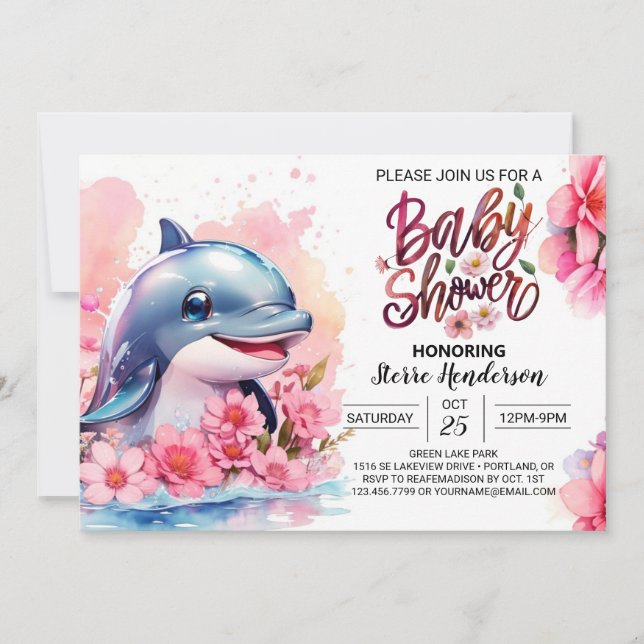Invitación Chica delfín rosado Delight Baby Shower (Anverso)