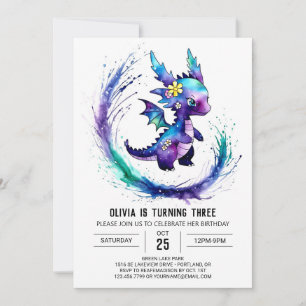 Invitación Chica digital Dragon Personalizado Pintado Cumplea