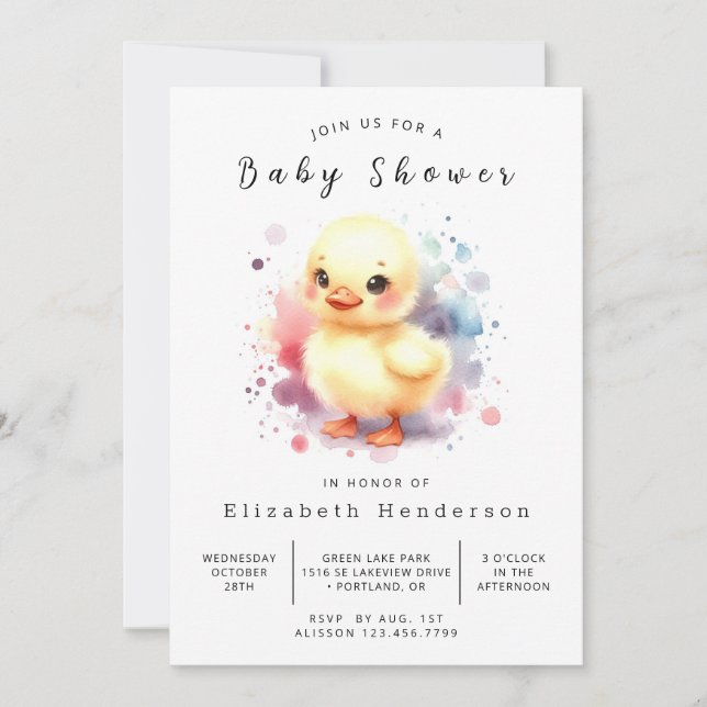 Invitación Chica Digital Duck Baby Shower (Anverso)