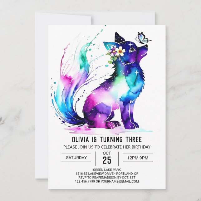 Invitación Chica digital Pastel Wolf (Anverso)