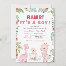 Invitación Chica Dinosaur Baby Shower