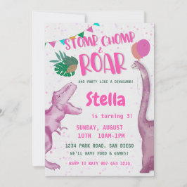 Invitación Chica Dinosaurio Rosa
