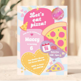 Invitación Chica Disco Retro Groovy Años 70 Fiesta de Pizza C
