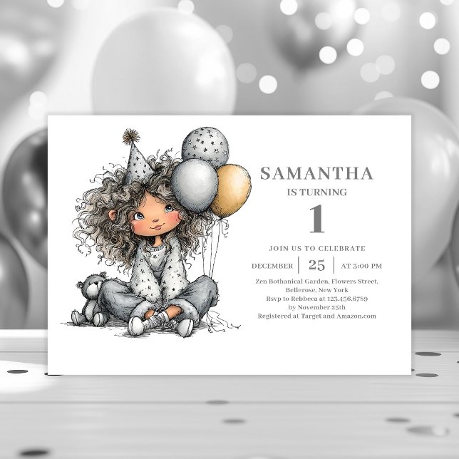 Invitación Chica divertida con capricho Cumpleaños moderno ne (Whimsy Funny Girl Birthday Modern Black Gold invitation)