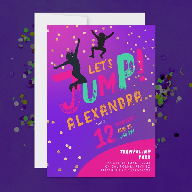 Invitación Chica Divertida Moderna Trampolín Salta Rebota Mor (Subido por el creador)