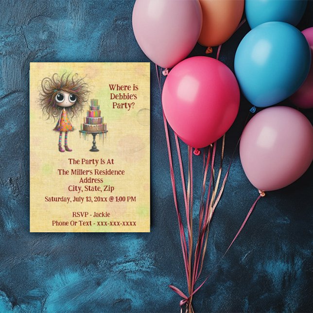 Invitación Chica divertida y lúdica del cumpleaños (Subido por el creador)