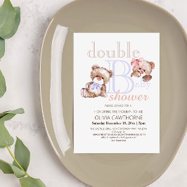 Invitación Chica doble Baby Shower de dos osos y niño