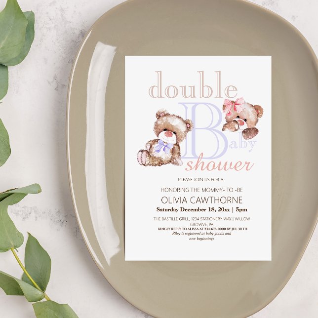 Invitación Chica doble Baby Shower de dos osos y niño (Subido por el creador)