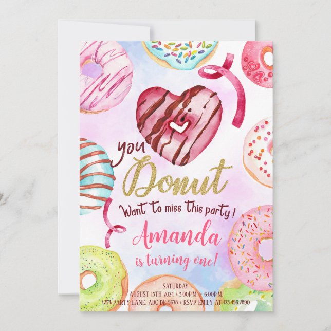 Invitación Chica Donut 1er cumpleaños (Anverso)