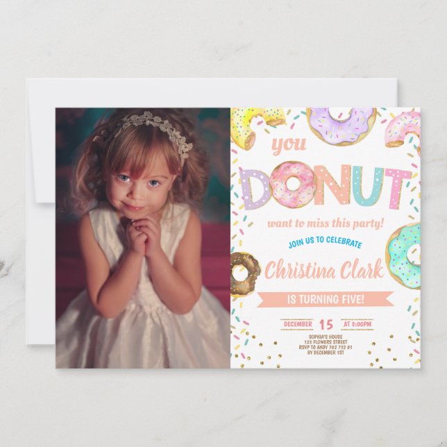 Invitación Chica Donut Sprinkle Cumpleaños con foto (Anverso)