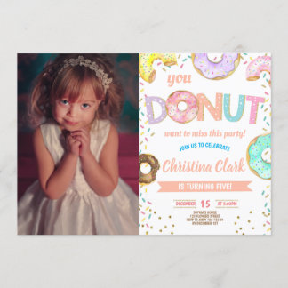 Invitación Chica Donut Sprinkle Cumpleaños con foto