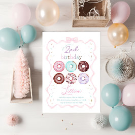 Invitación Chica Donut y fiesta de cumpleaños de Bow Rosado