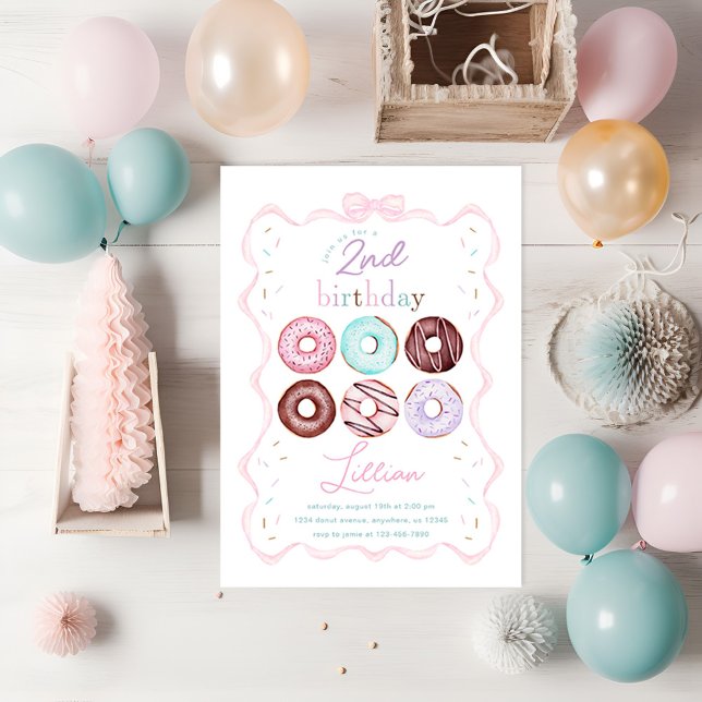 Invitación Chica Donut y fiesta de cumpleaños de Bow Rosado (Subido por el creador)