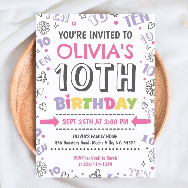 Invitación Chica Doodle 10° cumpleaños (Subido por el creador)