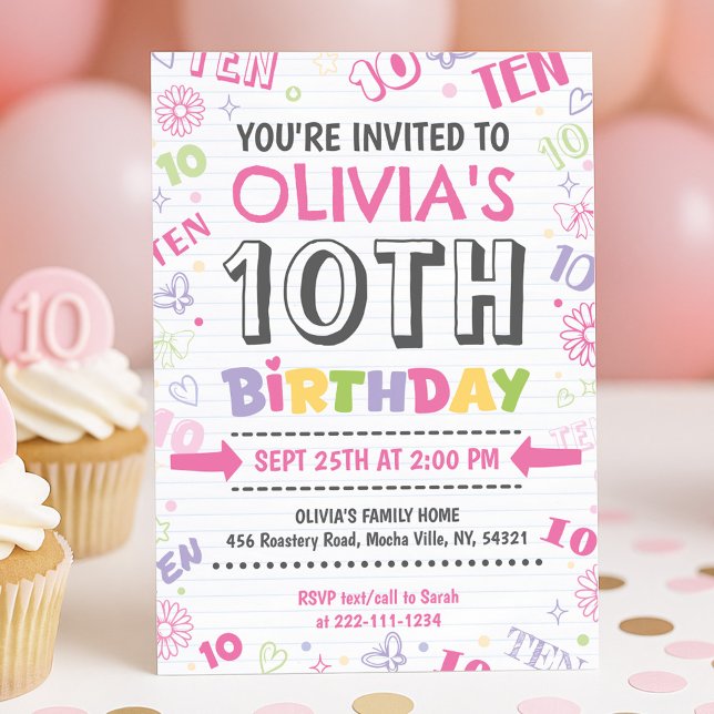Invitación Chica Doodle Rosa 10 cumpleaños (Subido por el creador)